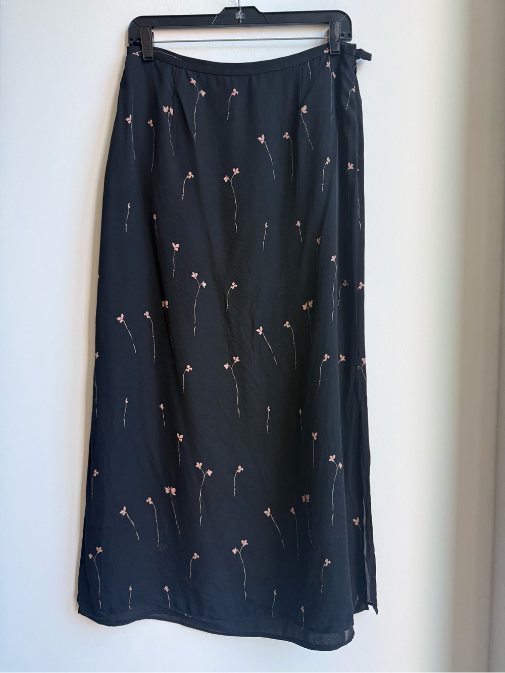 Rena Rowan Black Maxi Skirt with Delicate Pink Floral Sprigs